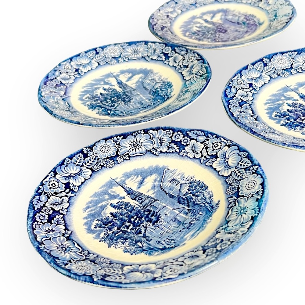 4 Vtg Liberty Blue Old North Church 5.75 inches saucersColonial Scenes Pre-Owned - Picture 4 of 13